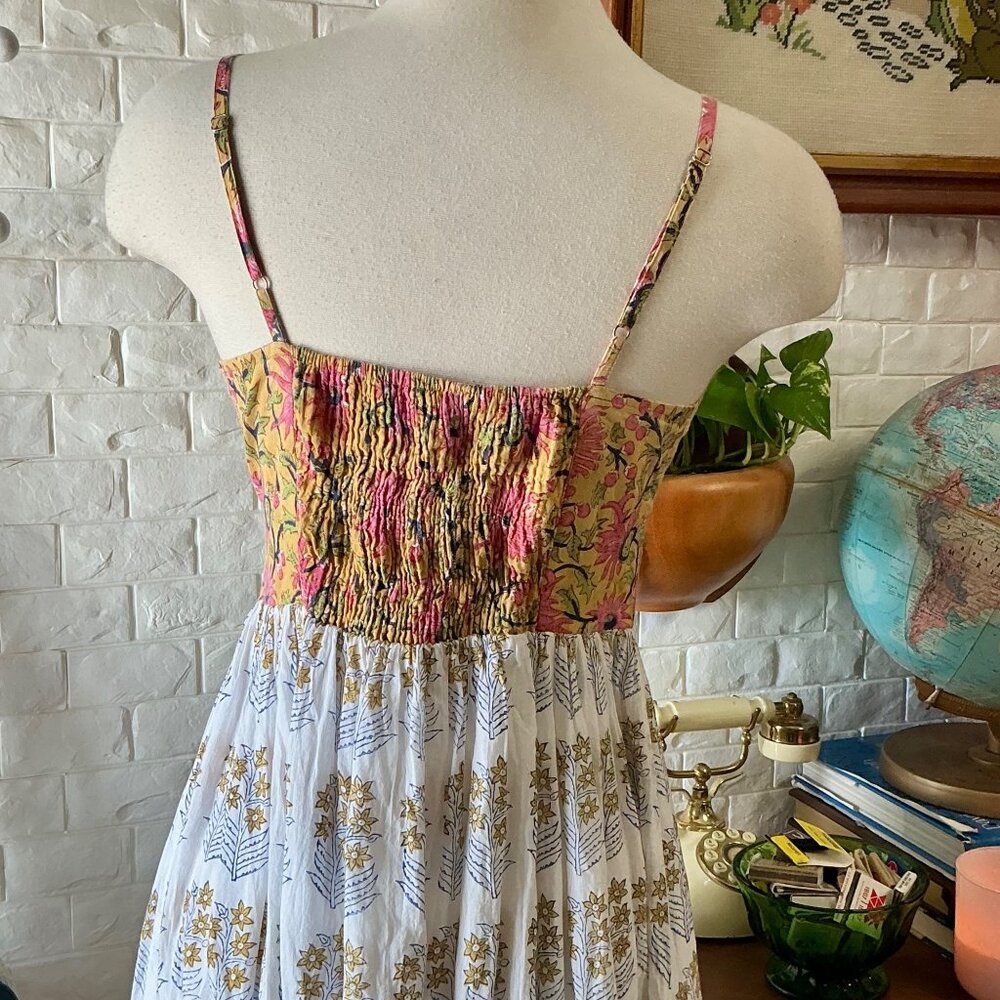 Perry Walker Collective Calli Midi Dress Pink Yellow Floral Boho Cottage - Picture 7 of 11